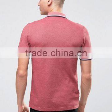 Custom Fashion Short Sleeve Contrast Tips Spread Collar Pink Men's 100% Cotton Pique Breathable Slim Fit Casual Polo Shirt photo-2