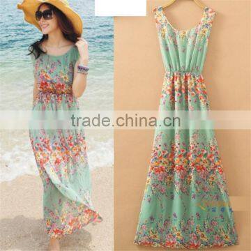 2017 Brand New Summer Women Sleeveless Floral Print Maxi Long Dresses Beach Dress photo-3