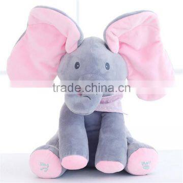 wholesale baby soothing toys sining and speaking animal toy plush electric elephant