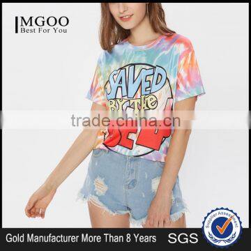 2017 Wholesale T-Shirt Tie Dye Drop Shoulder Rayon Stretchy Soft Tees Short Sleeve Printing Round Neck