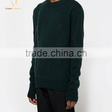 Men Pure Cashmere Green Knitted Jumpers Crew Neck Emboridery Sweaters photo-2