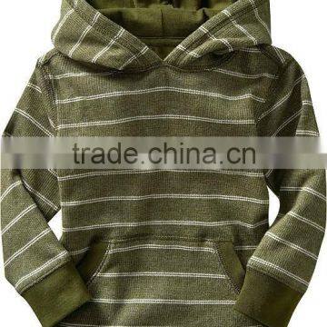 CHILDREN STRIPED PULLOVER HOODY WITH CONTRAST RIB CUFFS