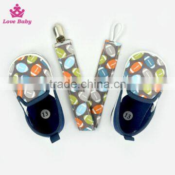 Cute Rugby Pattern Newborn Brown Color Crib Shoes Baby Shoes Matching Pacifier Clip photo-6