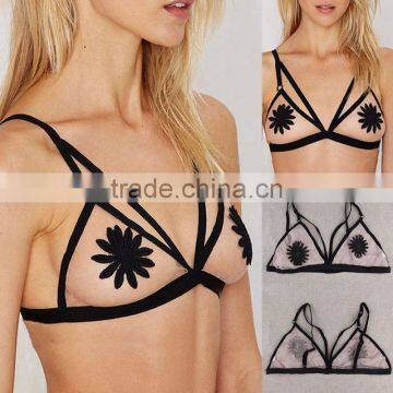 Lace & Polyester Transparent Sexy Bra Top,black and White Sexy Nipple Bra photo-2