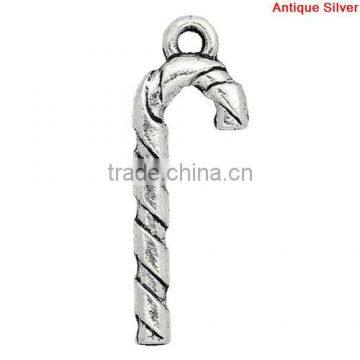 Charm Pendants Christmas Crutches Candy Cane Antique Silver 26x9mm