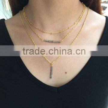 Gold Silver Three Layered Simple Chain Necklace Beaded Pendant Necklace