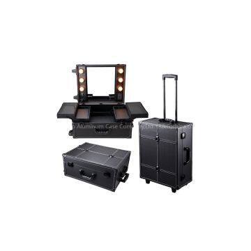 Black Rolling Studio Makeup Artist PVC Cosmetic 15x8x19\' Case