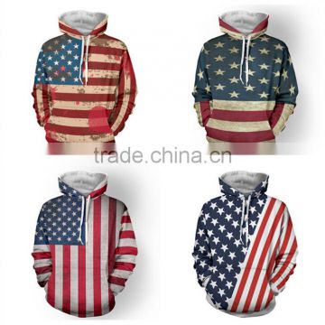 Unisex Fashion USA American Flag Print Hooded Slim Pullover Hoodie Sweatshirt