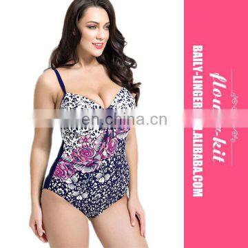 Plus Size One Piece Swimsuit Rose Printed Beautiful Swimwear