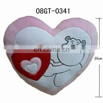 Pink Heart Shaped Cushions for Valentine day Cute Hippo Printing