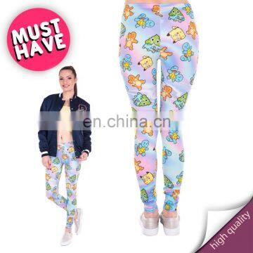 Pokemoji holographic pattern girls yoga hot print elastic running stylish 3d sport tights gym stretch denim tight woman leggings