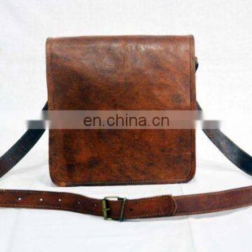 Real Goat Leather Vintage Messenger Bag Brown Cross Body Satchel Bag Purse