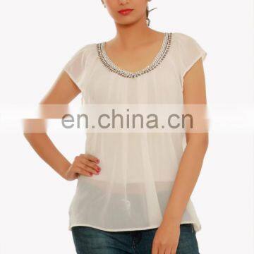 Trendy party wear look round neck short sleeve designer top