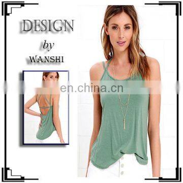 Sexy Backless Women Clothing 100%Rayon Strap-pening Sage Green Tank Top For Women