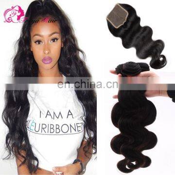 4*4 Middle Part Three Part Free Parting Lace Closure ,Virgin Hair Bundles With Lace Closure