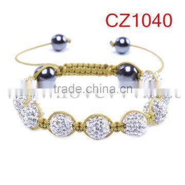 Hematite Crystal Pave Disco Ball Beads Macrame Adjustable Bracelets photo-2