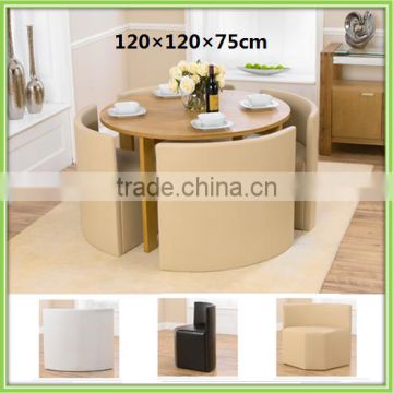 Modern Design Space Saving Round Cream Dining Furniture Set in Tianjin