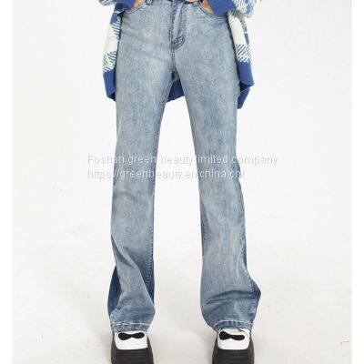 Homemade trumpet horseshoe smoke grey jeans women's autumn and winter high waist design feeling public micro lagoon Street pants