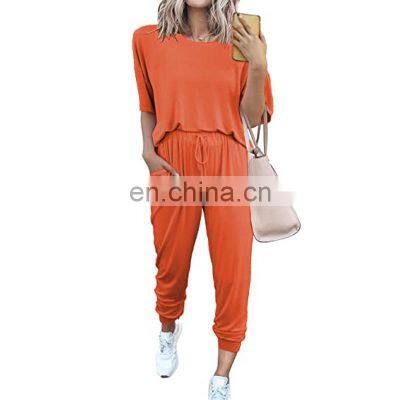 Wholesale custom women's summer fashion leisure sports 2-piece round neck leisure sports jogging suit