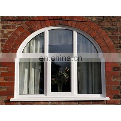 cheap house building fixed PVC windows tempered glass arch shaped windows