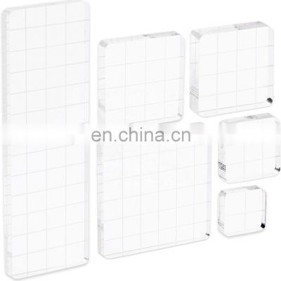 6 Pieces Stamp Blocks Acrylic Clear Stamping Blocks Tools with Grid Lines Acrylic Stamp Blocks