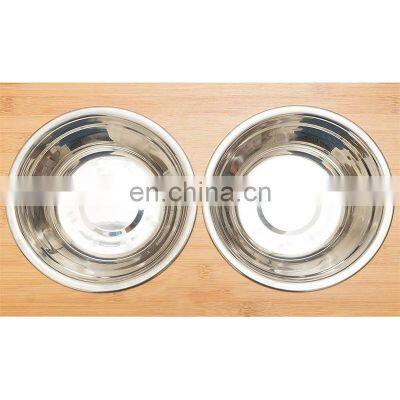 Engraved Dog Pet Drinking Feeding Bowls and Feeders Wood for All Cute Pet Elevator Adjustable Height Bamboo Stand Rack Frame photo-4