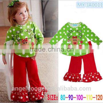 2015 Latest Fashion Christmas Tree Pajamas Ruffle Pants Layette Baby Gift Set Wholesale Children's Boutique Outfits MY-IA0011