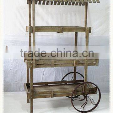 handmade outdoor vintage solid wooden flower cart wholesale for garden decor. HW15A00309
