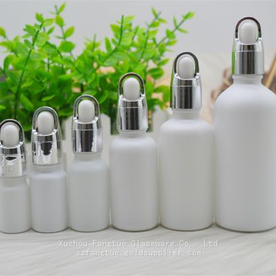 Frosted white color glass dropper bottle matte white empty dropper bottles 5-100ml