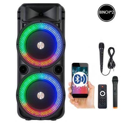 Fashion Double 8 Inch Horn Portable LED Light Rock Speaker Wireless Blue Tooth RGB BT Speaker