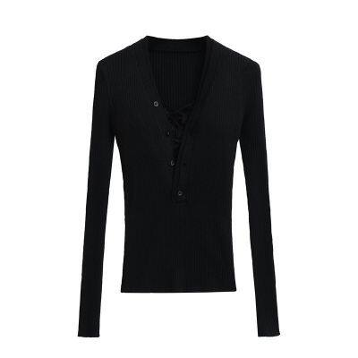 Pure Desire Style Sexy V-neck Slim Knitted Shirt Spring New Style Spicy Girl Style Lace Inner Long Sleeve Bottom Top photo-5