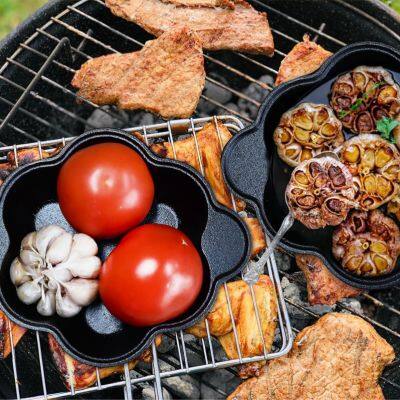 Cast Iron Garlic Roaster Thickened BBQ Roasted Garlic Orange Chestnut Pot Outdoor Barbecue Uncoated Iron Stew Pot photo-5