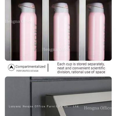 Metal Pigeonhole Storage Unit , 60-Compartment Open-Front Staff Water Bottle Station With Lockable Base, Stainless Steel for Manufacturing Plants photo-3