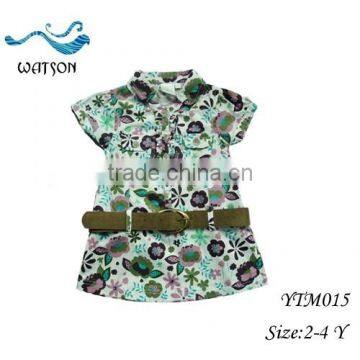 Girls Flower Printed Cotton With Belt Long Shirts