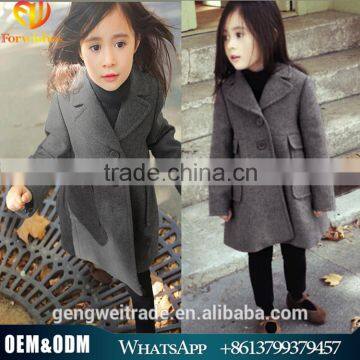 2015 Kids Woolen Cloth Winter Outwear Girls Coat Single-breasted Thicken Woolen Lining Kids Coat