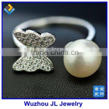 2015 JL Jewelry New Style Butterfly CZ Gemstone Inlay Open Pearl Silver Ring