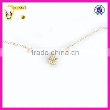 925 silver gold plating tiny cz stone pendant necklaces wholesale pave squre charm necklace