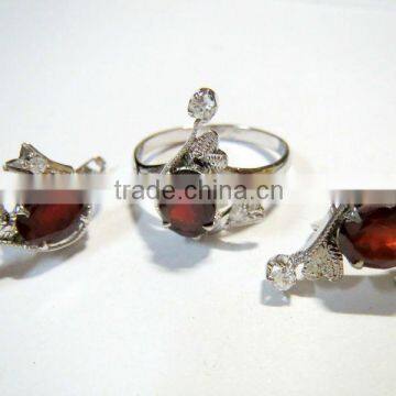 Wholesale 925 silver Garnet Ring and Earring Set