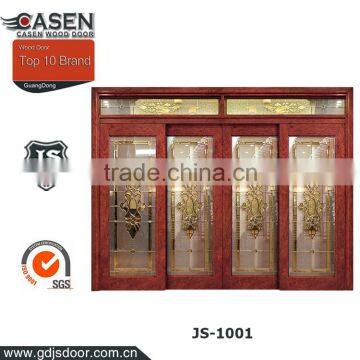 prehung finished surface Mahogany interior wooden glass sliding doors