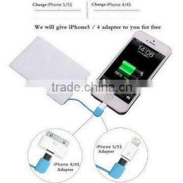 Credit card power bank with slim size 1500mah with built in cable