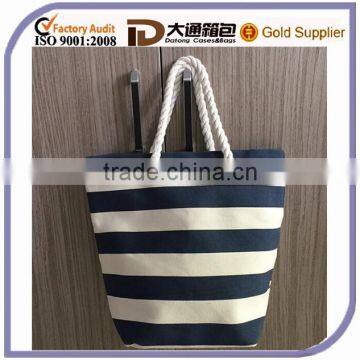 Custom Canvas Durable Shopping Bag Cheap Wholesale Stripe Promotional Cotton Tote Handbag Beach Bag