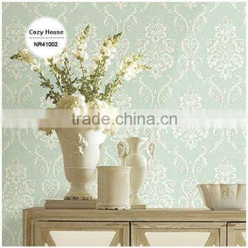Hot Sale Printed Pvc Coated Wallpaper, Vanilla Yellow Classic Damask Wallcovering for Apartment , Good Wall Covering Corparation photo-2