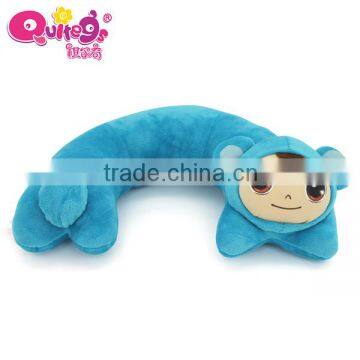 Light blue soft human face U shape pillow