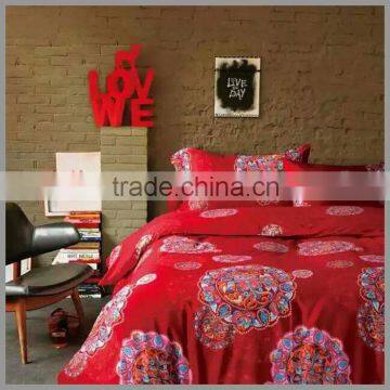 Reactive Printed Bedding Sets /red Base With Several Large Floral Print/panel Screen Printing/duvet Cover and Pillow Covers