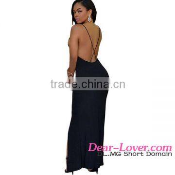2016 New Design Black Crisscross Daring Back Maxi Dress Summer photo-2