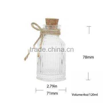 4 Ounce Corked Fillable Christmas Ribbed Glass Crafts Bottle-Size:71x78mm