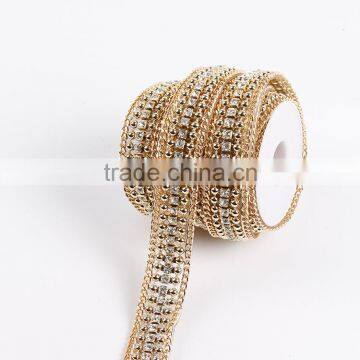 Gold Color Rhinestone and Alloy Cup Chain With Hot Fix Tape