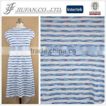 Jiufan Textile 2015 Hot Sale Space Dyed French Terry Knitting Fabric Striped Rayon Polyester Fabric Supplier For Garment