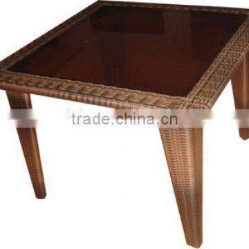 Brown Glass Table Top PE Rattan Outdoor Table