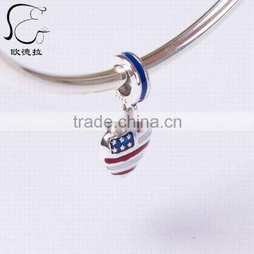 US HEART FLAG SILVER DANGLE WITH BLUE, RED AND WHITE ENAMEL